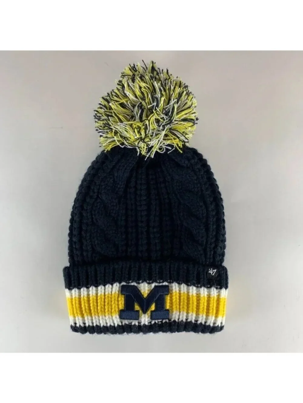 Lot of 3 Michigan Wolverines NCAA Womens Navy Blue Gold 47 Knit Pom Beanie Caps